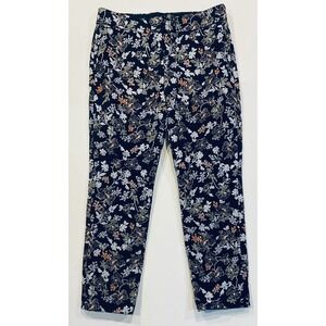 LOFT Pants Womens 10 Black Floral Marisa Fit High Rise Ankle Stretch Embroidered